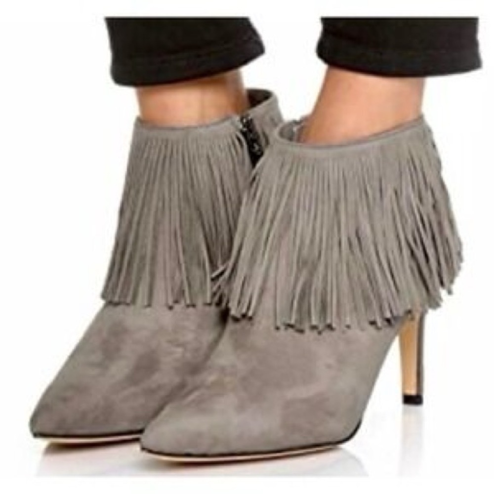 Sam Edelman Gray Fringe Suede Heeled Boots